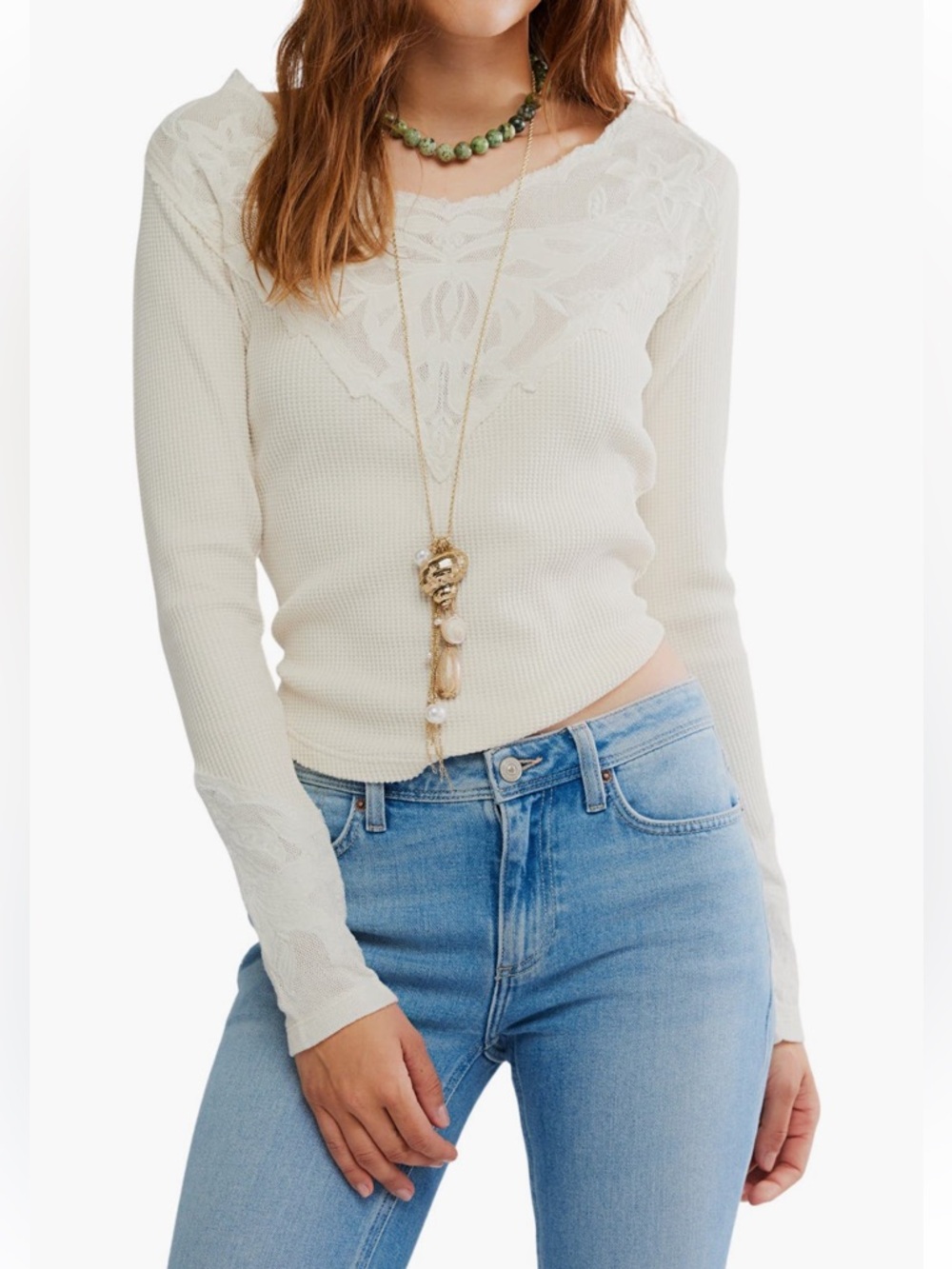Free People Butterfly‎ Lace Trim Top, Size SMALL